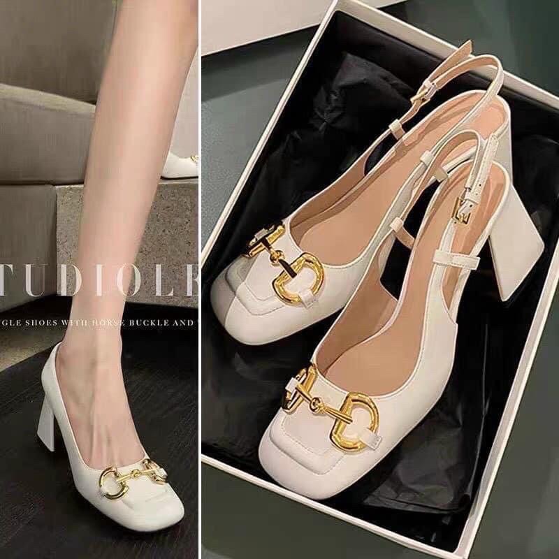 Giầy cao gót mũi vuông, saldan hở gót 7p,vnxk( phom to lùi 1 sz)