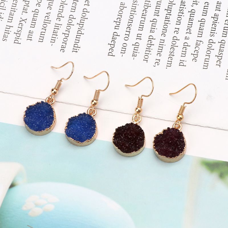 Bông tai dạng móc mặt hình tròn đính đá pha lê thời trang tự nhiên