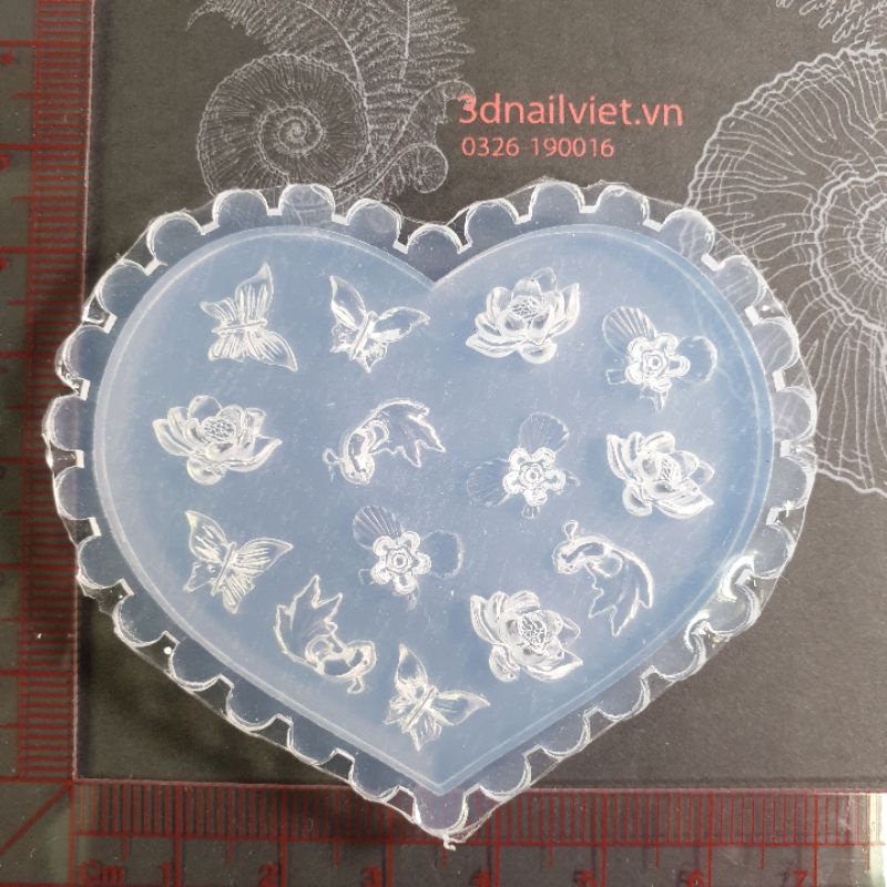 Khuôn charm trang trí nail, key cap - mẫu cá và hoa sen