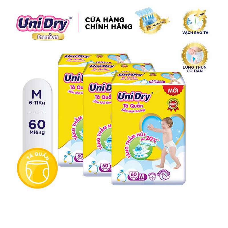 Combo 3 Tã quần UniDry Siêu khô thoáng gói Jumbo size M60/L54/XL48/XXL44