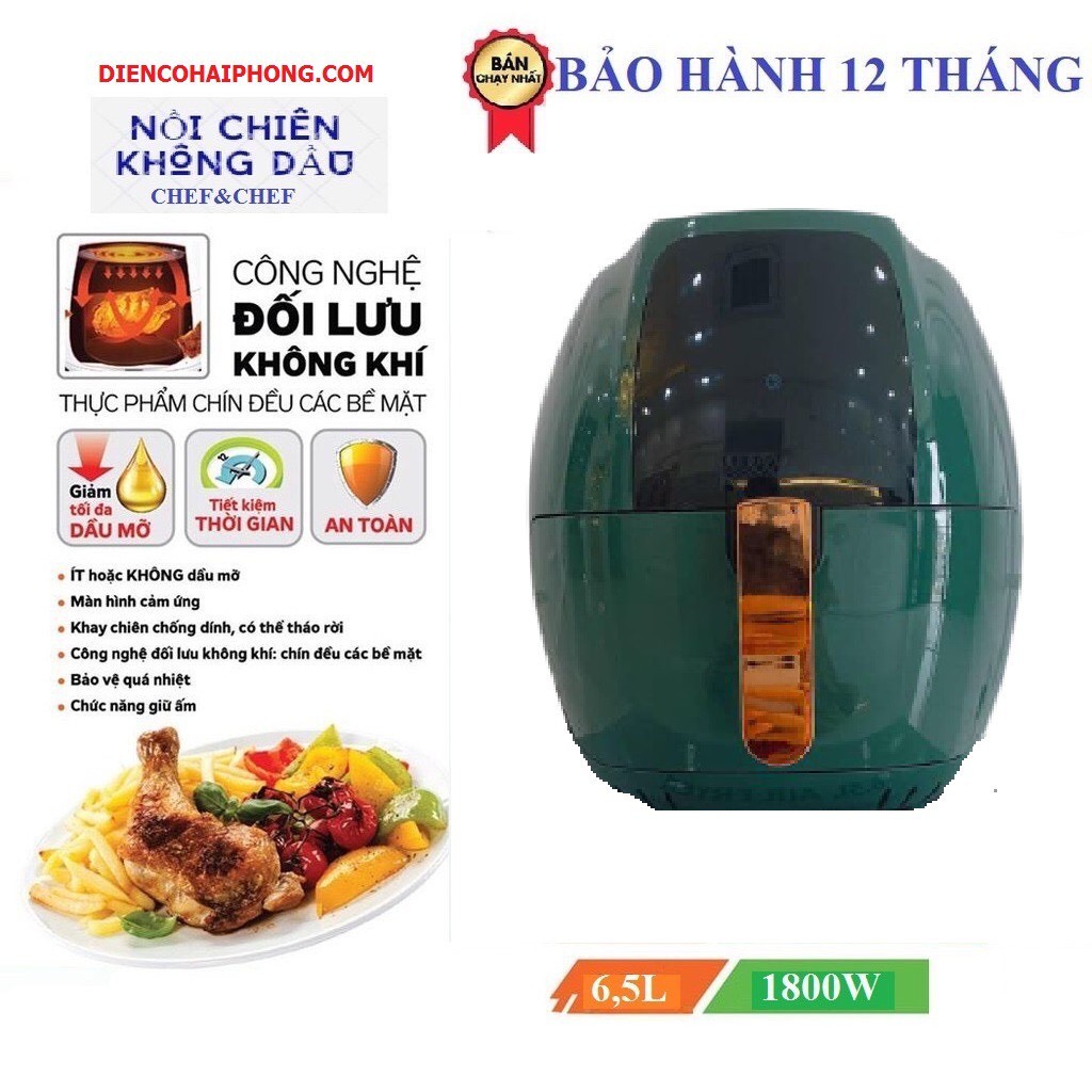 NỒI CHIÊN KHÔNG DẦU CHEF&amp;CHEF ĐIỆN TỬ DUNG TÍCH 6.5L YJ-702A THIẾT KẾ MẶT KÍNH HIỆN ĐẠI SIÊU SANG