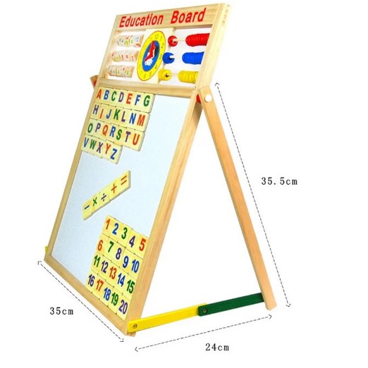 Bảng gỗ nam châm 2 mặt - bảng học tặng kèm bộ chữ số và chữ cái cho bé