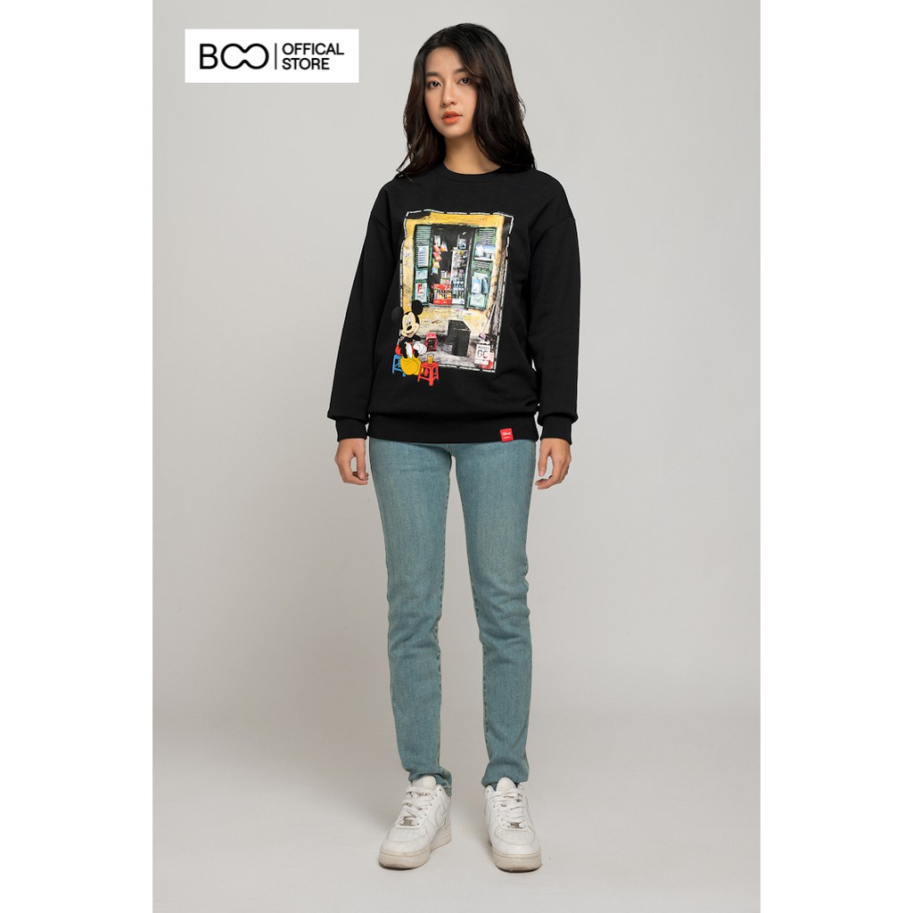 Áo Sweatshirt Nỉ Không Mũ Nam Nữ Unisex BOO Form Rộng In Hình Mickey Relaxing