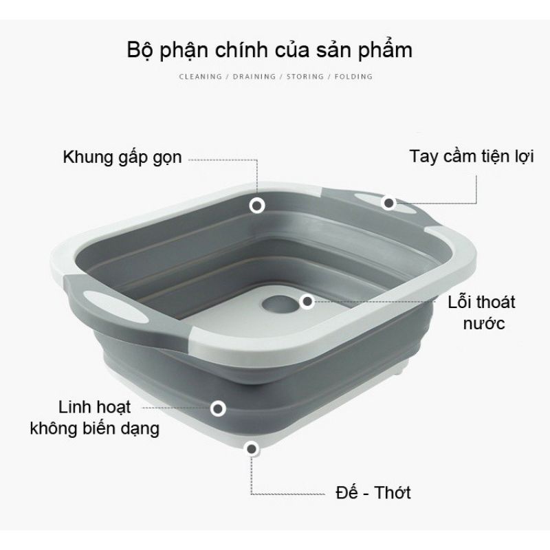 Chậu Gấp Gọn Kiêm Thớt Và Rổ Đựng Đa Năng Loại LỚN 3in1 Đa Năng Tiện