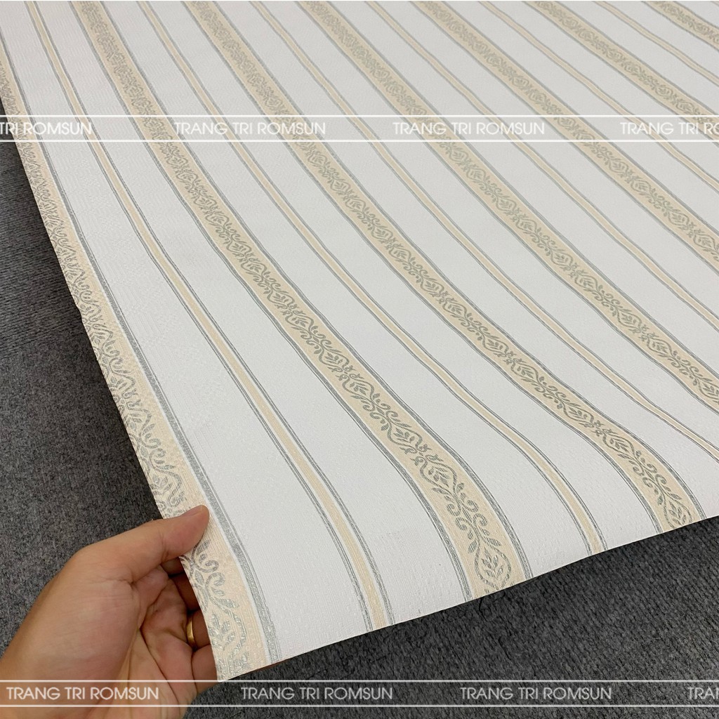 Giấy dán tường phòng ngủ vintage kẻ sọc chống nước, Decal trang trí tường quán cafe đẹp vàng trắng | BigBuy360 - bigbuy360.vn