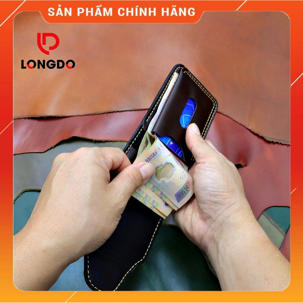 Ví Sen 5 Cao Cấp - Cam Kết Da Thật 100% - Ví Mini Nam Màu Chocolate Hàng Chính Hãng Thương Hiệu Longdo Leather Uy Tín