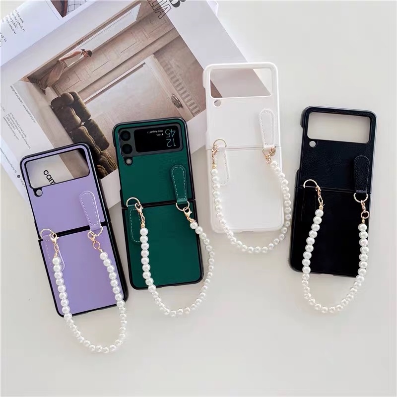 Bao Da Điện Thoại PU Dạng Gập Chống Sốc Có Dây Xích Cho Samsung Galaxy Z Flip 3 Flip1/2