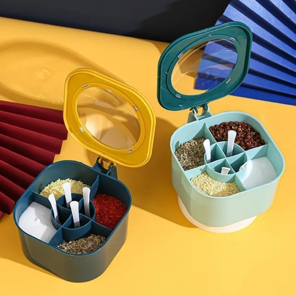 Hộp Nhựa 4 Trong 1 Đựng Gia Vị Kèm Muỗng/Đũ Cốc Tiện Dụng