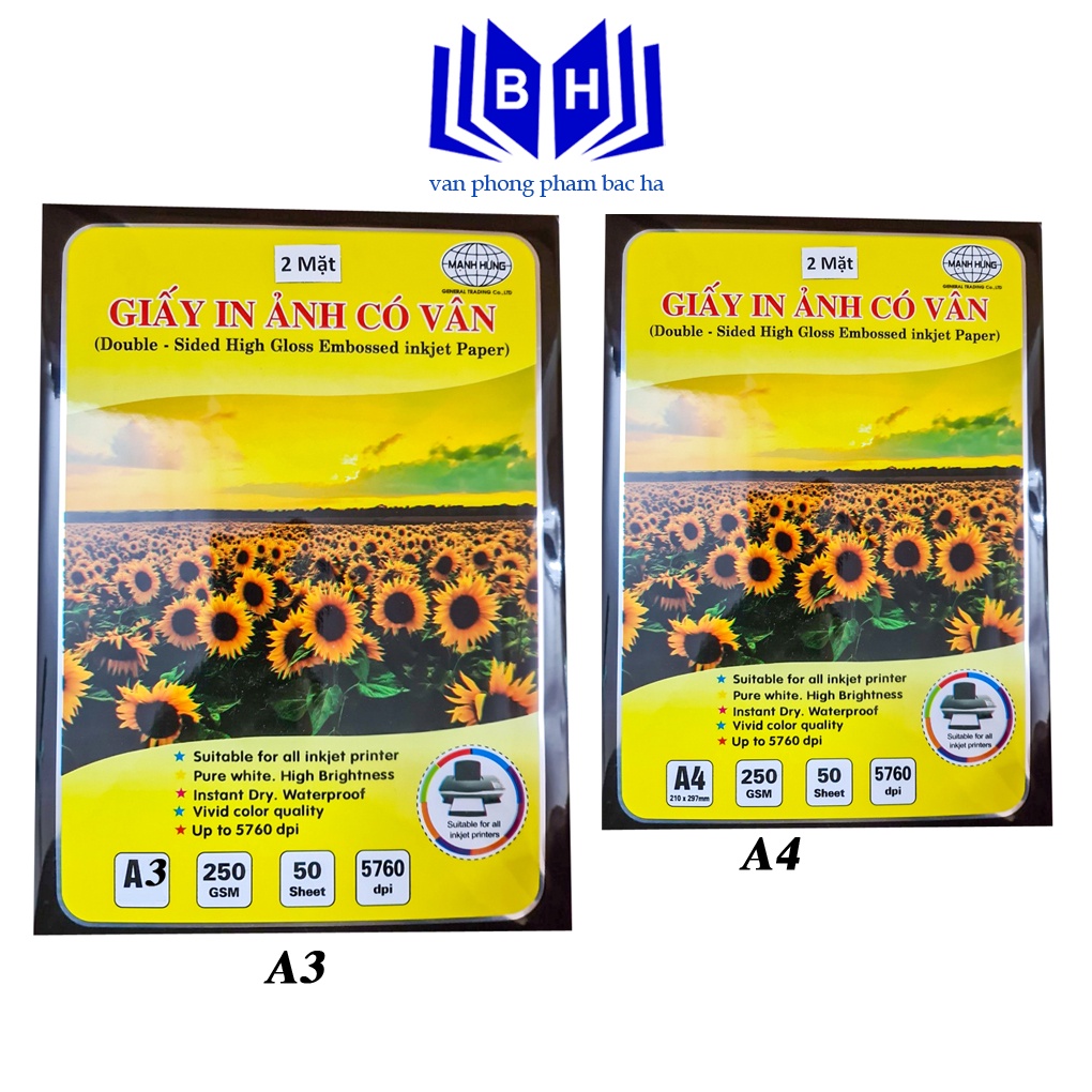 Giấy In Ảnh Có Vân Hai Mặt Định Lượng 250gms Khổ A3-A4 Bóng Đẹp Sử Dụng Trong In Ảnh