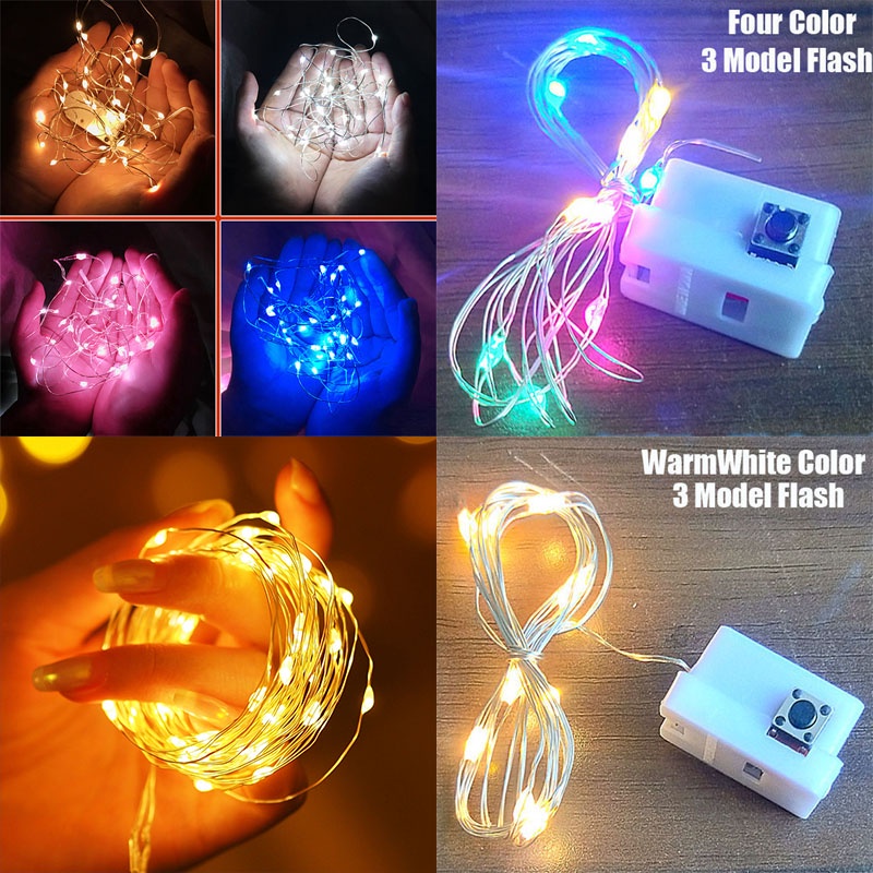Bộ 10 Dây Đèn LED 10/20 Bóng 3 Chế Độ Chạy Pin Chống Thấm Nước