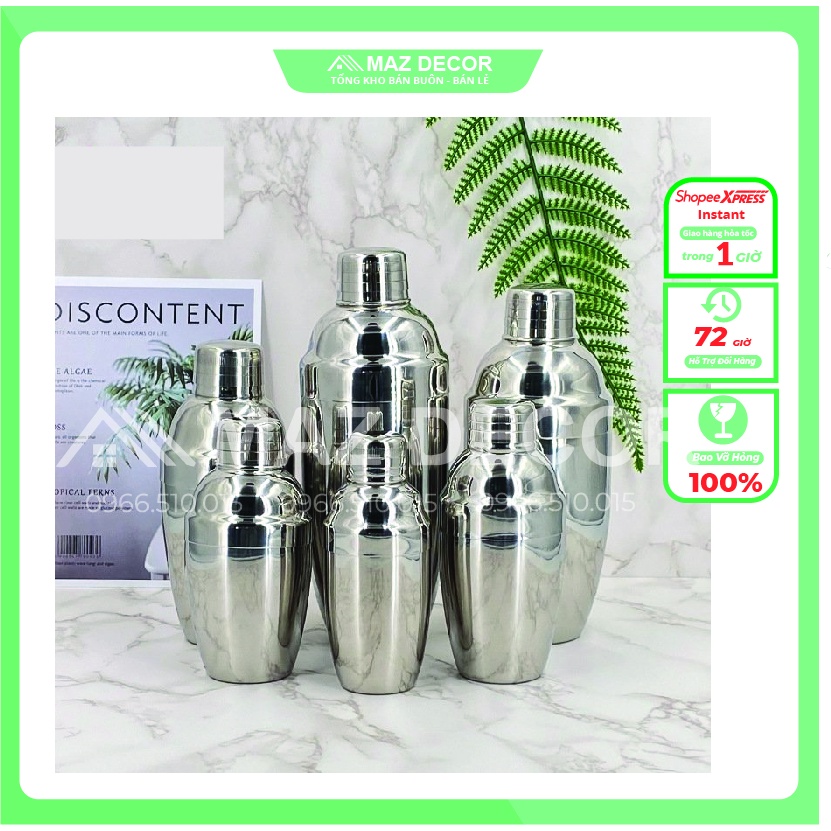 Bình shaker inox - bình lắc inox - bình shake inox pha chế cocktail trà sữa đủ các cỡ 350ml-550ml-750ml đẹp