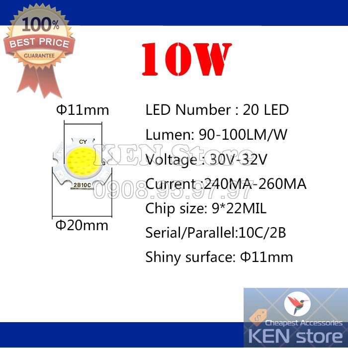 Bóng led, nhân led, chip led 3W 5W 7W 10W đường kính 20mm