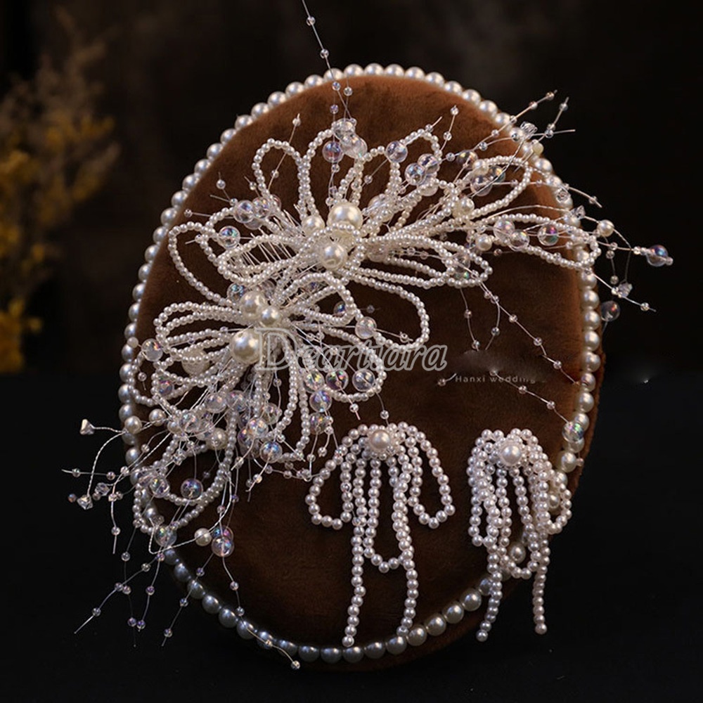 Trâm Cài Tóc Hoa Tua Rua Đính Ngọc Trai Giả Mới Cho Cô Dâu