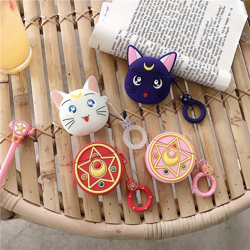 Cute Cartoon Japanese Anime Sailor Moon AirPods1 2 Cover Luna Cat Crystal Star AirPods Silicone Case