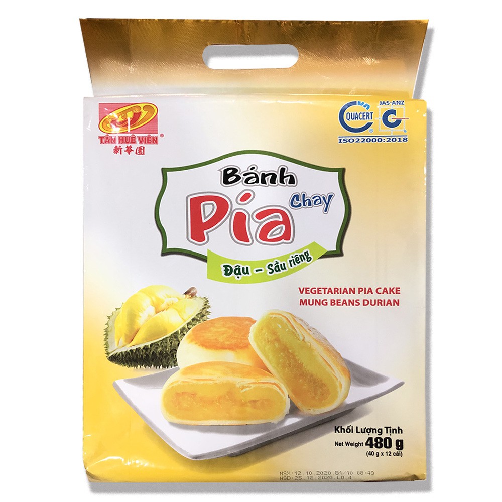 [ SIÊU GIẢM GIÁ, SỐ LƯỢNG CÓ HẠN ] COMBO 02 Hộp 24 cái (960gr) Bánh pía Chay đậu xanh sầu riêng TÂN HUÊ VIÊN