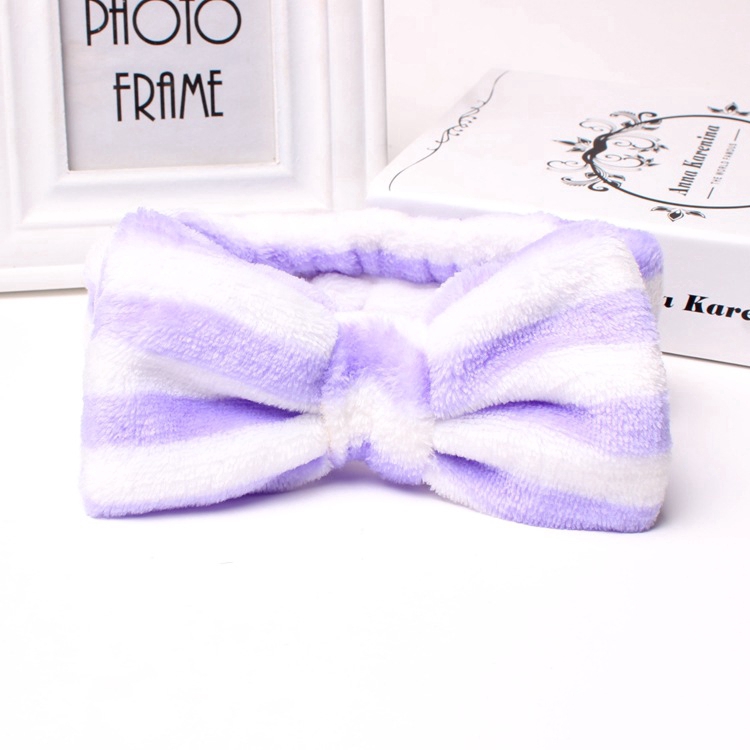 Haimeikang Co giãn Coral nhung Nơ lớn Polka Dot Sọc Băng đô trang điểm Băng đô tắm tóc
