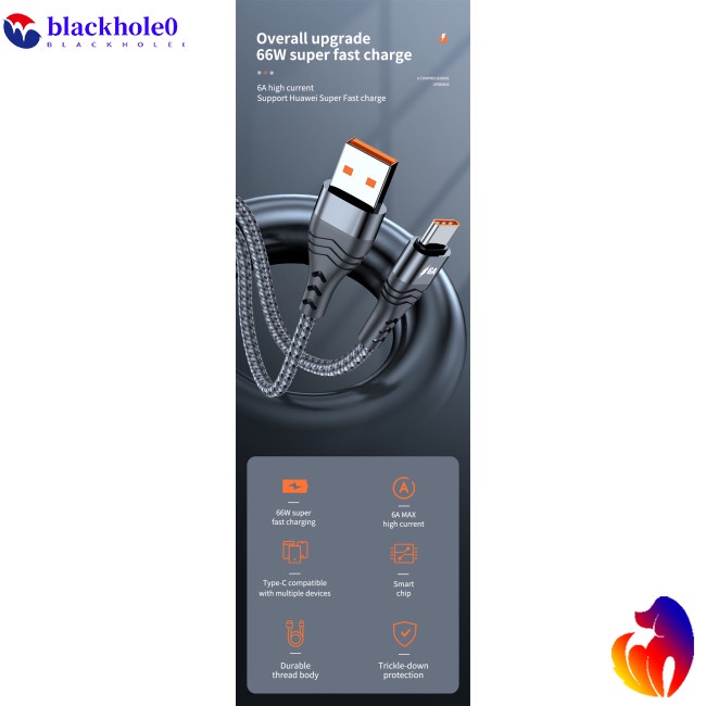Dây cáp sạc nhanh USB Type C 6a 66w cho Xiaomi Huawei Samsung
