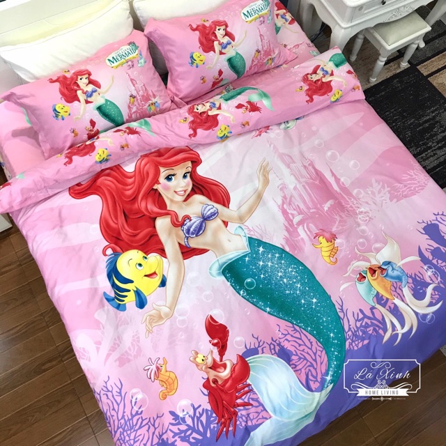 Bộ Chăn Ga Gối Cotton Lụa Hoạt Hình Díney Cho Bé Trai,Bé Gái