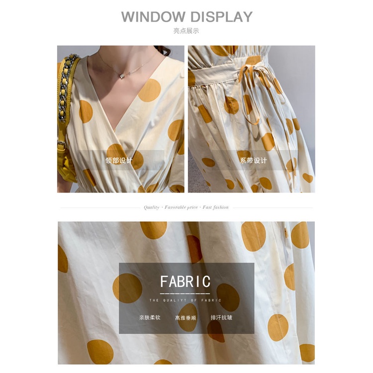 Đầm dài dáng chữ A họa tiết chấm bi thời trang Pháp 2022