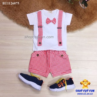 Bộ short dây đeo quần caro đỏ (10-27kg)