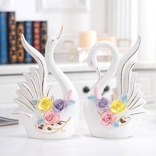 Tượng decor trang trí đôi thiên nga sứ MK DECOR hoạ tiết sắc nét trang trí nhà cửa, phòng khách Phong cách hiện đại