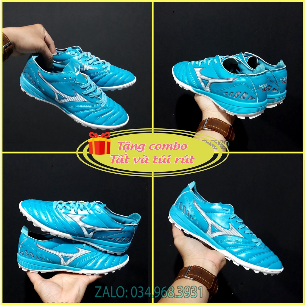 Giày đá bóng sân cỏ nhân tạo mizuno Neo3 đế TF màu xanh ngọc