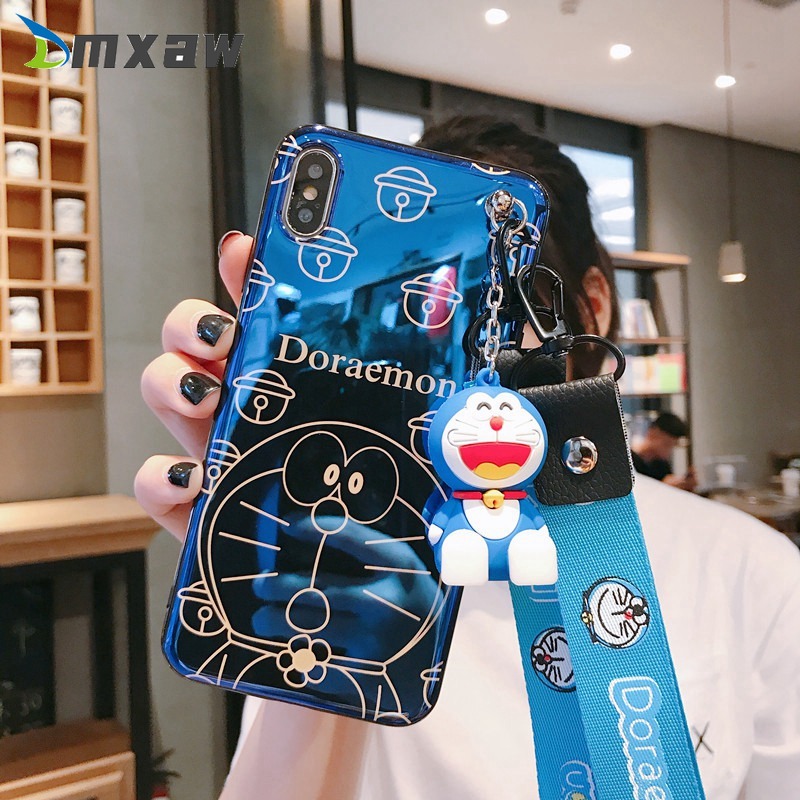 Doraemon Case Samsung Galaxy A8 A6 Plus J8 2018 A2 Core A10E J4+ J4 Core J6+ Plus J6 J4 J2 Pro A7 2018 S10e Cute Case Exquisite Blu-ray Cartoon Cat Case +Holder Stand + Lanyard Soft Cover