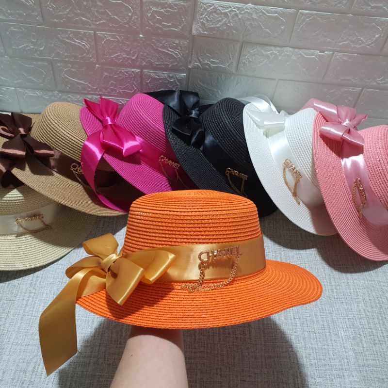 Mũ đi biển thơi trắng vành nhỏ gắn nơ xinh