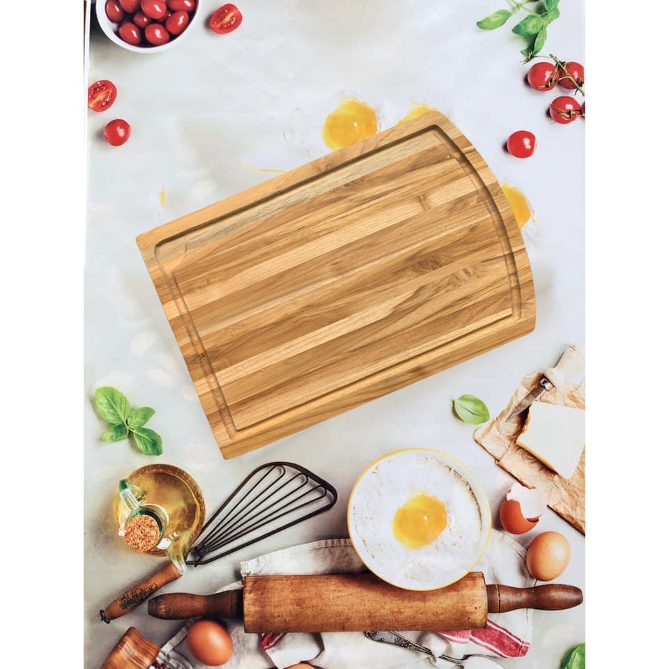 Thớt gỗ teak hình chữ nhật có rãnh có lỗ 38 x 27 CM - Wood Cutting Boards Hàng Xuất Khẩu Châu Âu