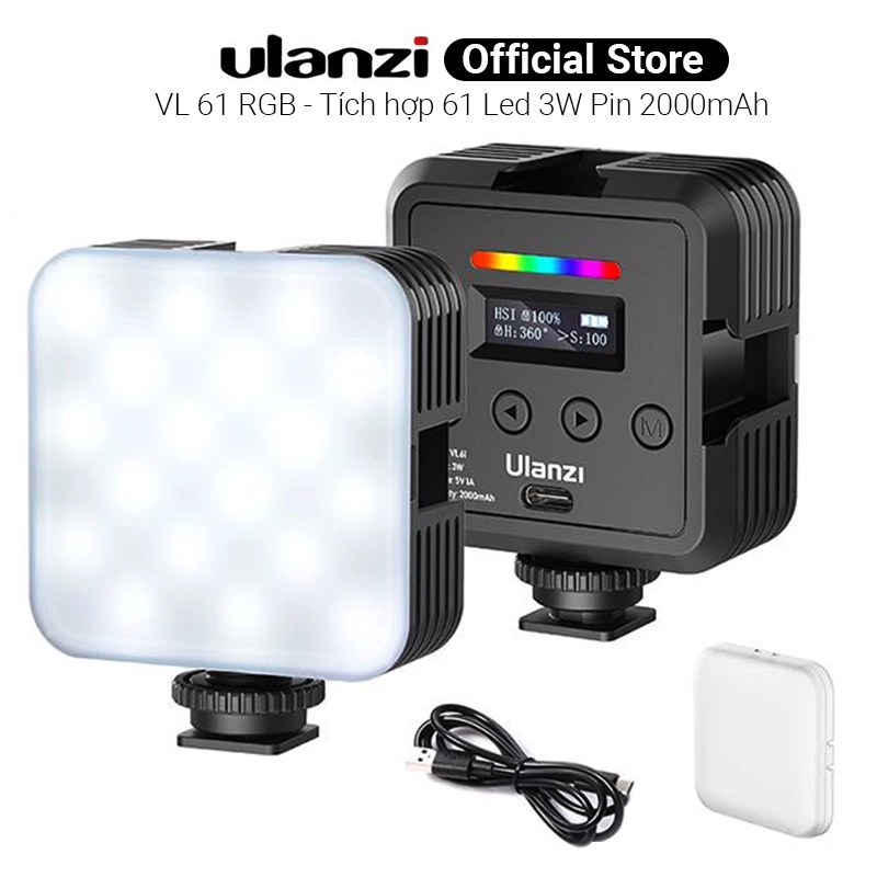 Đèn led RGB Studio Ulanzi VL61 8W Mini Video - Khuếch Tán 3W nhiệt độ 2500K-9000K