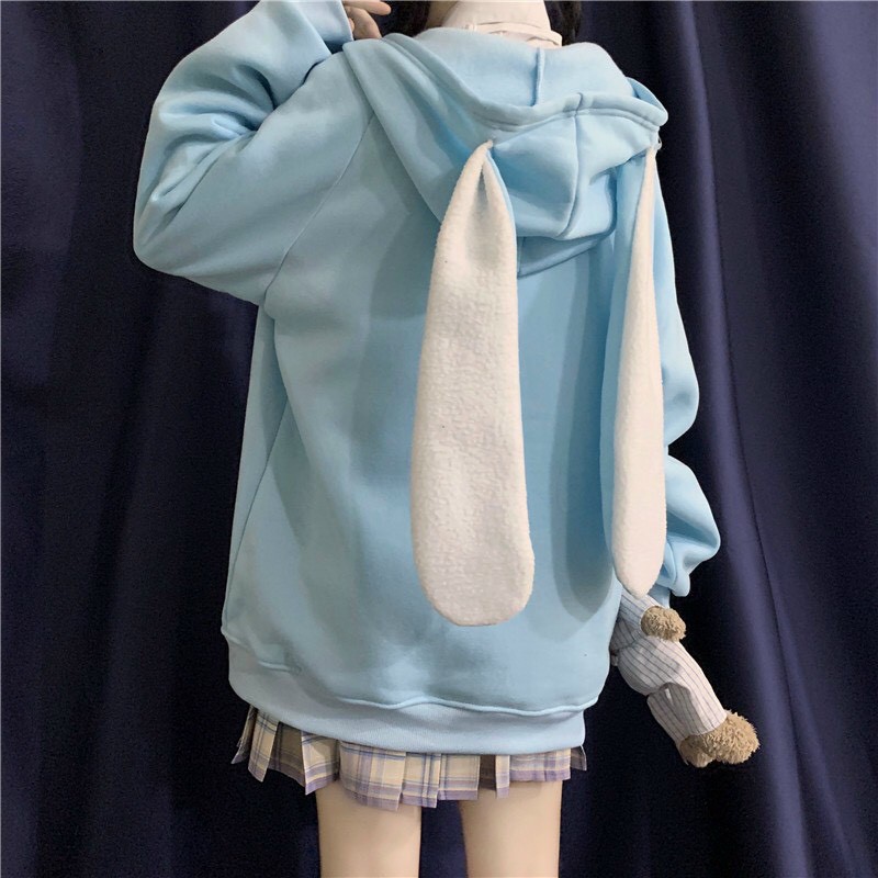 ÁO KHOÁC  NỮ VẢI NỈ CÓ TAI THỎ HOODIE MẶT GẤU THÊU | BigBuy360 - bigbuy360.vn