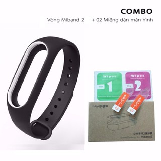 (COMBO)Vòng đeo tay thay thế MIJOBS cho Miband 2_đen viền trắng+2 miếng dán
