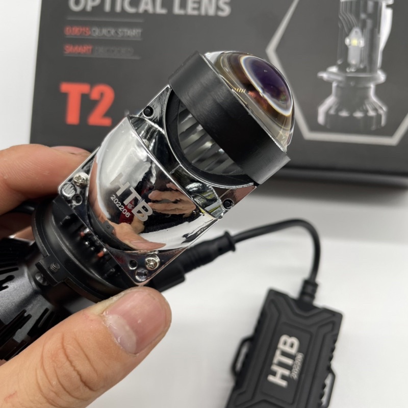 Đèn pha led bi cầu T2 bản pro mới nhất kính ánh tím lắp ô tô xe máy. ông trùm phân khúc bóng led bi cầu mini