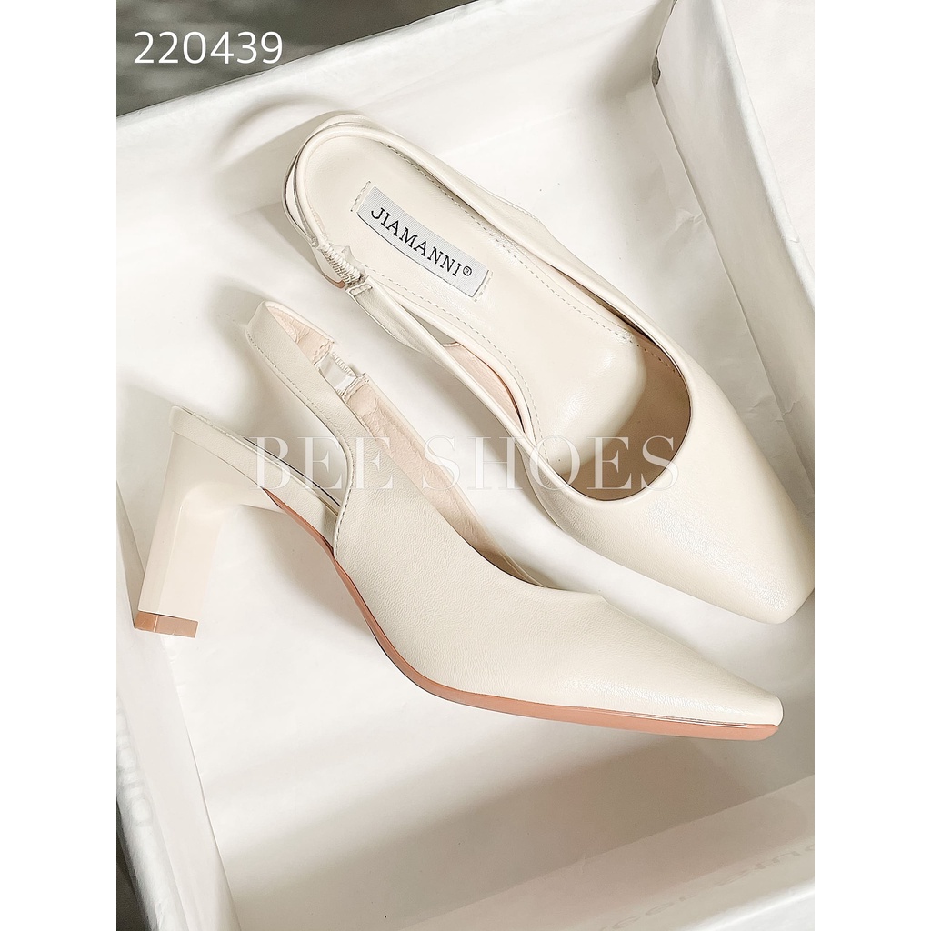 SỤC NỮ BEESHOES MŨI VUÔNG - SỤC NỮ MŨI VUÔNG GÓT TRỤ CAO 7 PHÂN SẴN MÀU ĐEN - KEM 220439