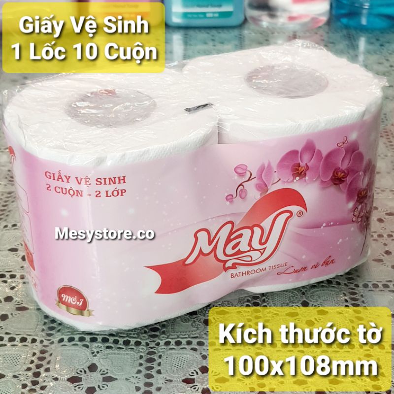 Giấy Vệ Sinh May Bathroom Tisue 2 Cuôn 2 Lớp 1 Lốc 10 Cuộn