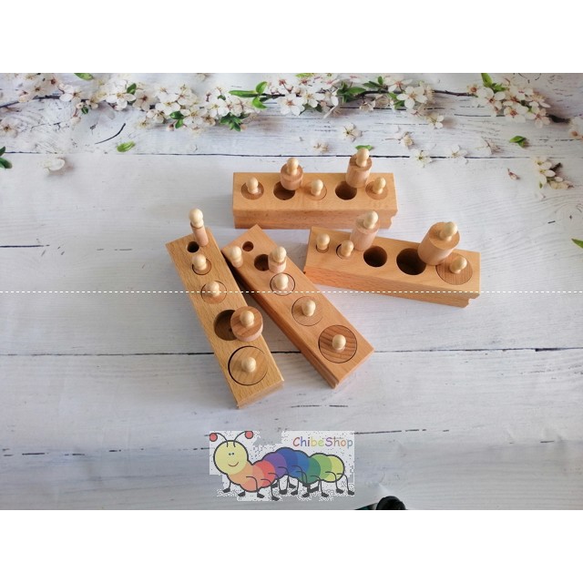 Núm trụ Montessori mini - Giáo cụ montessori, bài tập cảm quan cho bé