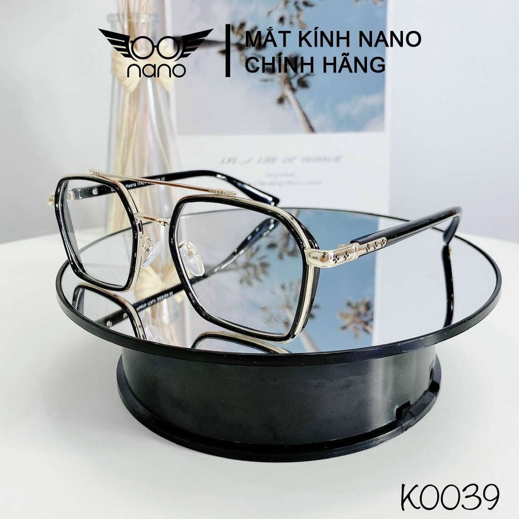 Gọng kính cận nữ nam, gọng kính vuông NANO Chrome Heart K0039 thời trang phong cách Hàn Quốc