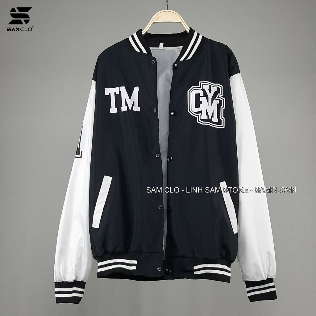 Áo khoác dù 2 lớp nam nữ SAM CLO bomber phong cách bóng chày form rộng unisex mặc cặp - couple in chữ TM GYM