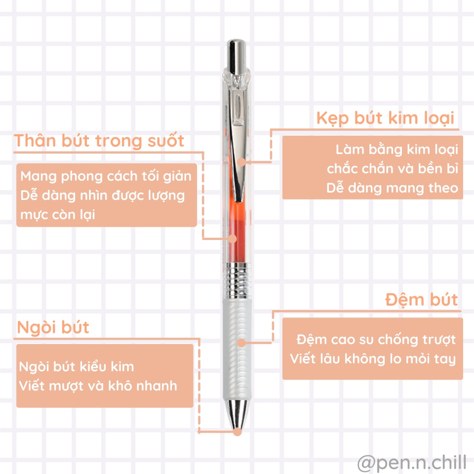 Bút Gel Pentel Energel Infree Trong Suốt Phong Cách Tối Giản - Cỡ ngòi 0.5mm