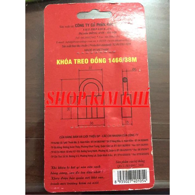 [Kim khí] Khoá treo đồng chìa Việt Tiệp cầu 6 chính hãng