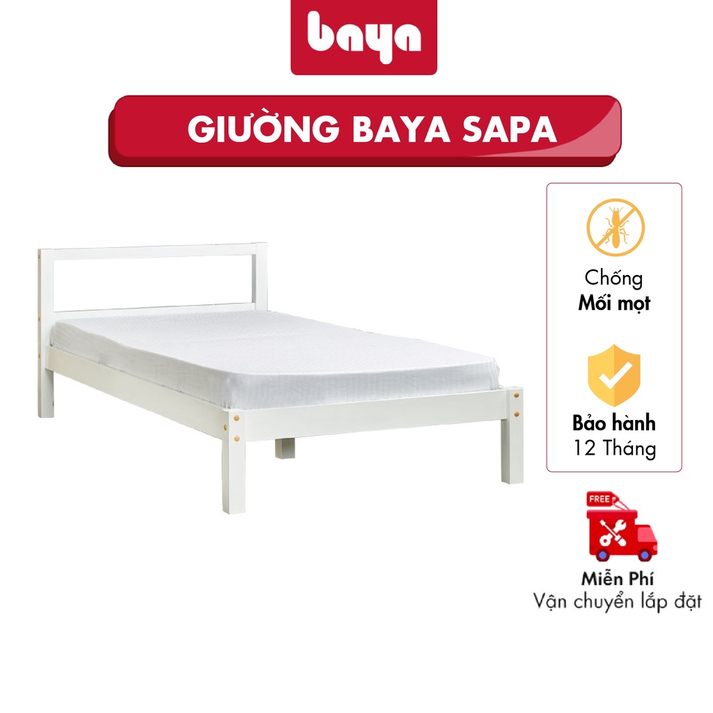 Giường Ngủ BAYA SAPA 7100038 Màu Trắng Gỗ Keo W90xL190