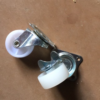 Bánh xe đẩy hàng nhựa trắng 4cm bộ 4c xoay 360 độ có hãm và không hãm