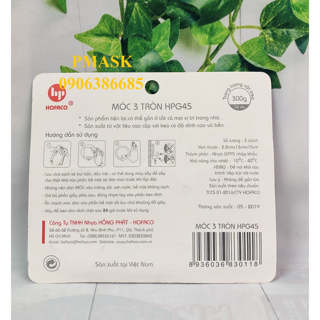 Móc dán 3 tròn HPG45 – Móc dán tường bằng nhựa cao cấp HOFACO – Móc dán tường họa tiết dễ thương