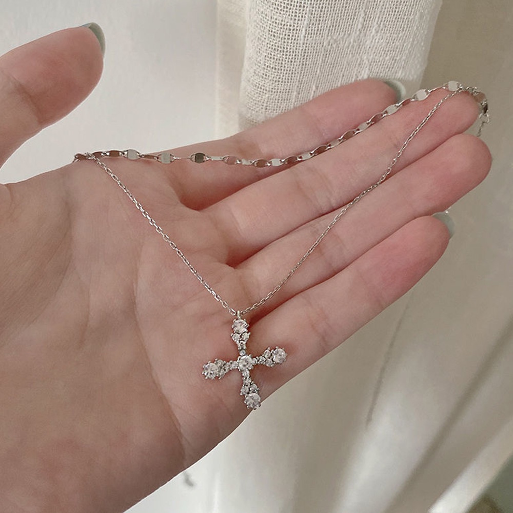 Vòng cổ Hai Lớp Mặt Chữ Thập Đính Đá Zircon Sang Trọng Thời Trang Yanqueens  Cho Nữ