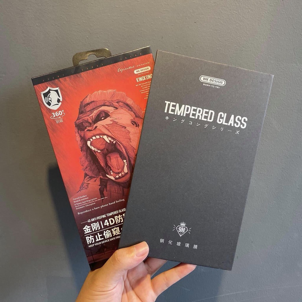 Kính Cường lực KingKong Chống Nhìn Trộm Chống Vân Tay 4D hãng WK Wekome IPhone 7Plus 8PLus 11 12 13 14 Pro Max