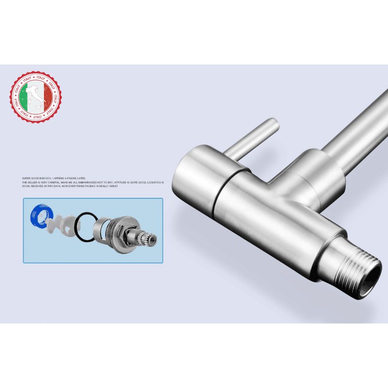 Vòi rửa chén (chỉ lạnh, gắn tường, cổ mềm uốn được) SUS304 - Cao cấp ITALIA