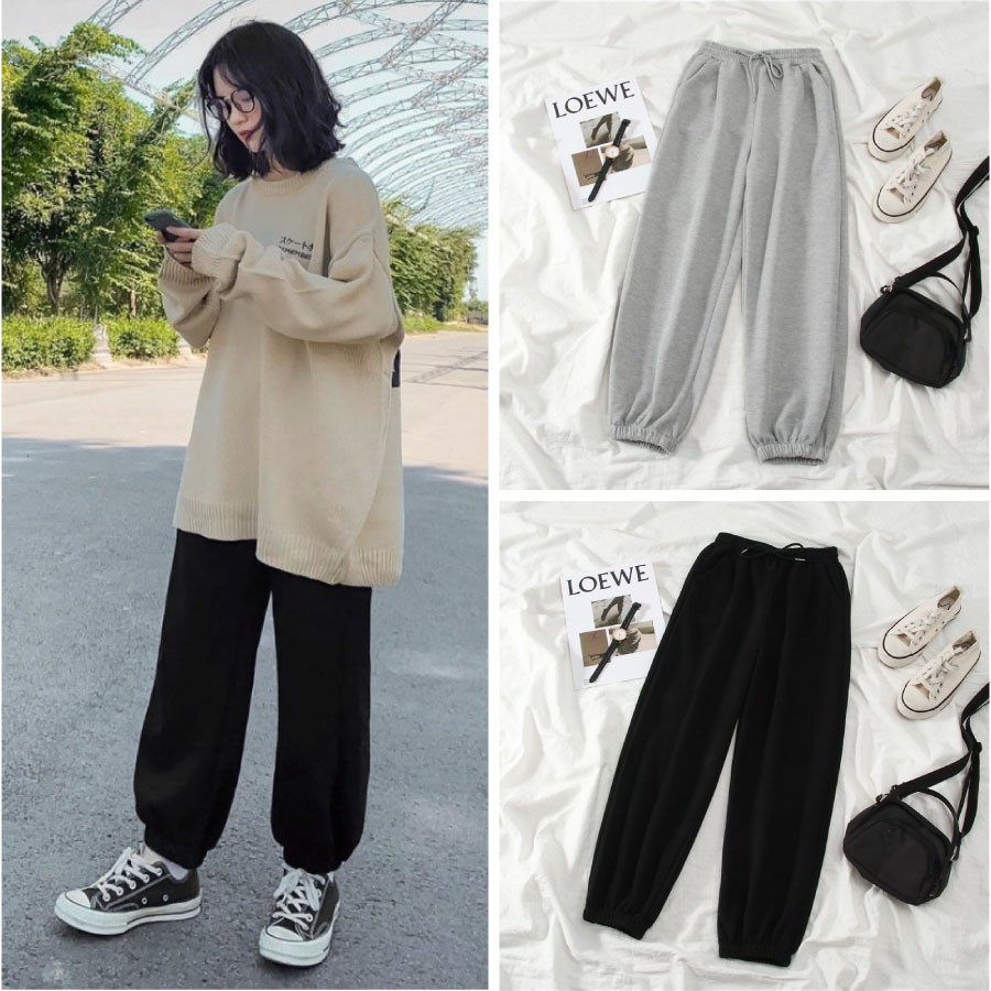 [Mã FAMAYWA giảm 10K đơn 50K] Quần Ống Rộng Unisex Bo Ống Chất Thun Da Cá 2 Màu Đen Xám - Quần Jogger Nỉ Lưng Cao QD012 | BigBuy360 - bigbuy360.vn