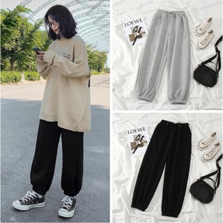 Quần Ống Rộng Unisex Bo Ống Chất Thun Da Cá 2 Màu Đen Xám - Quần Jogger Nỉ Lưng Cao QD012