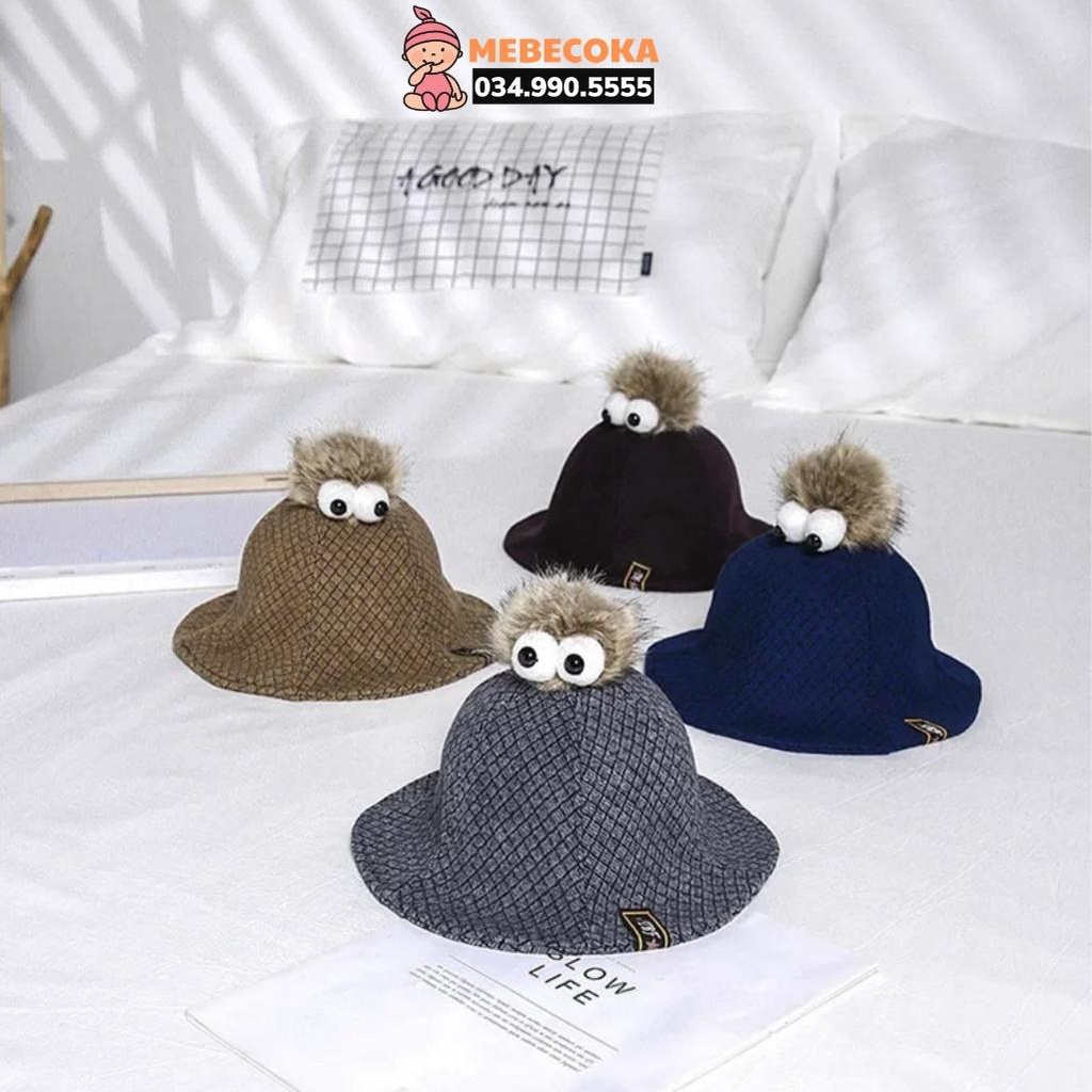 Mũ cho bé, mũ bucket chóp MẮT THÚ, vành nón tai bèo tròn cho bé Trai bé Gái chất liệu CAO CẤP