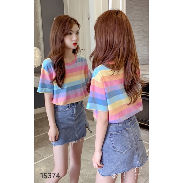 Áo thun BIGSIZE sọc Cầu vồng 15374